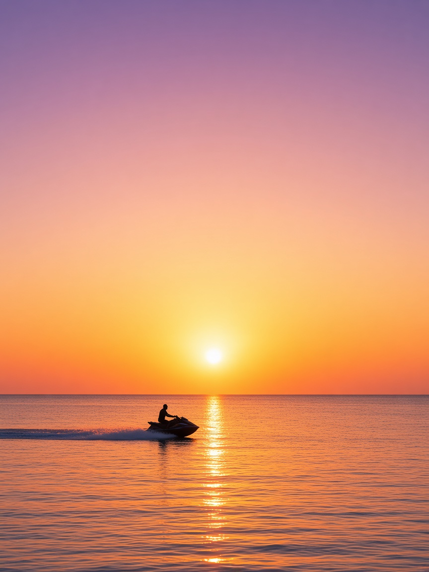 Sunset jet ski silhouette