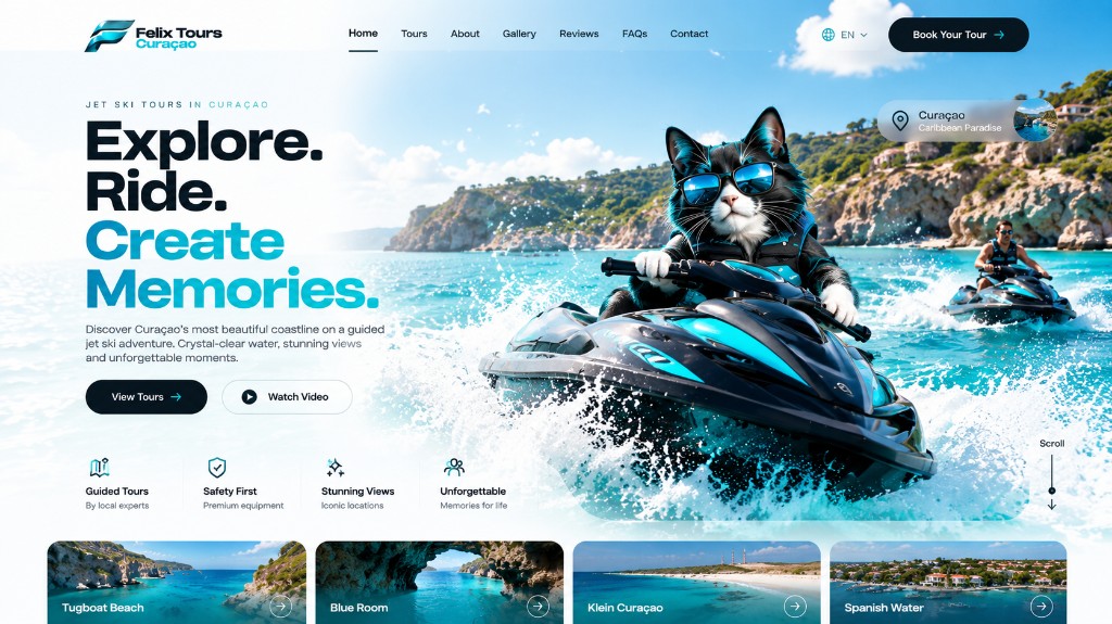 Proposed Felix Tours Curaçao homepage — Explore. Ride. Create Memories.