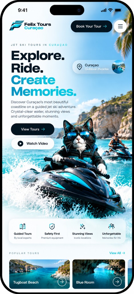 Proposed Felix Tours Curaçao mobile homepage
